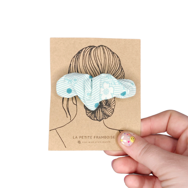 Pince Scrunchy - Turquoise rayure et pois