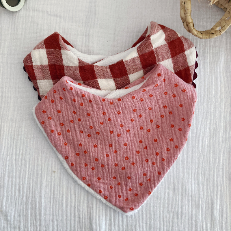 Bavoir bandana à Galon - Vichy brique