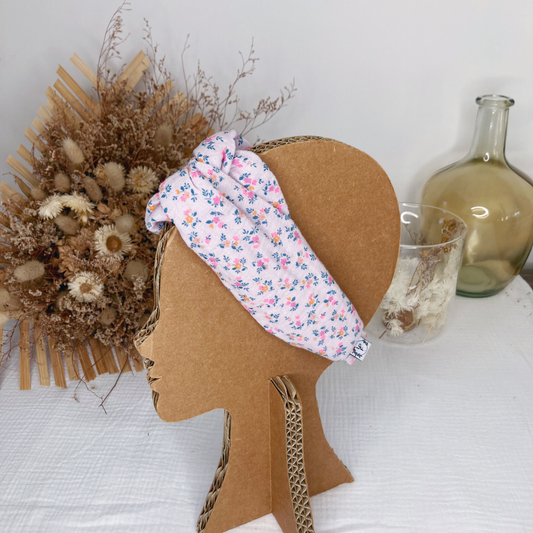 Headband twist enfant - Parme à fleurs roses