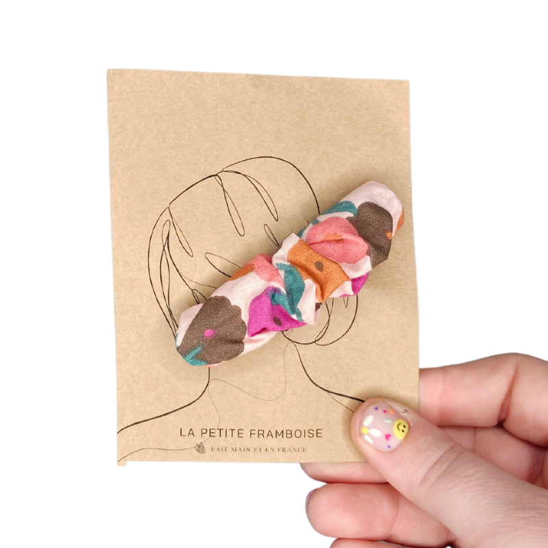 Pince Scrunchy - Fleurs rose/orange/marron