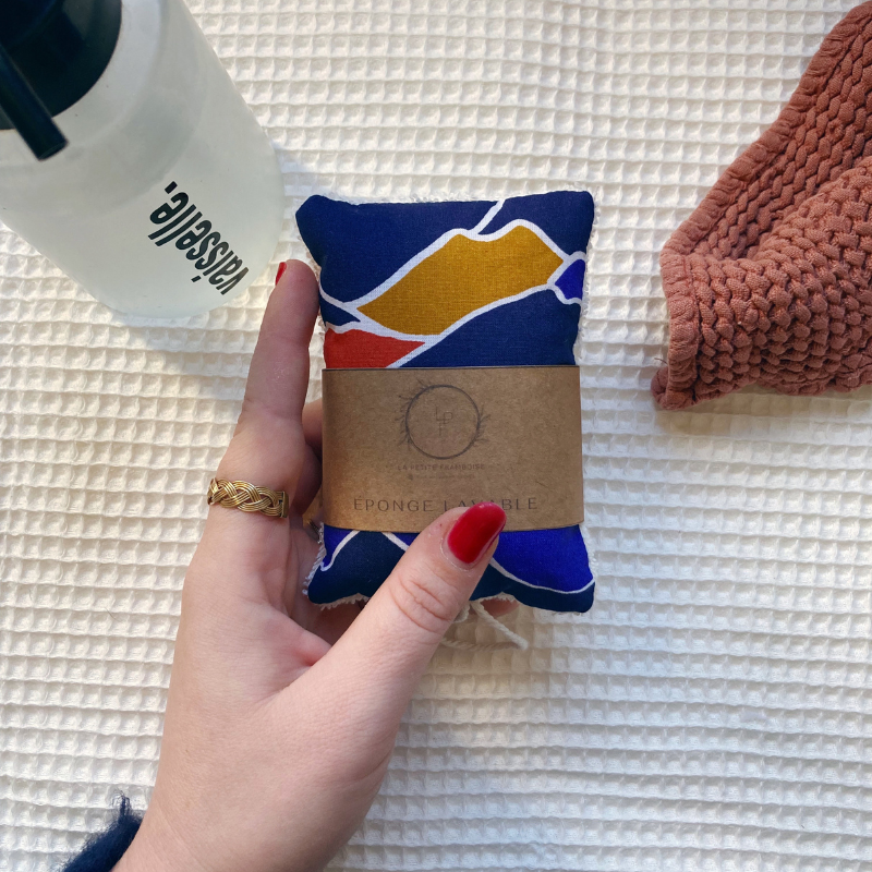 Éponge lavable et réutilisable - Bleu Maroc à motif