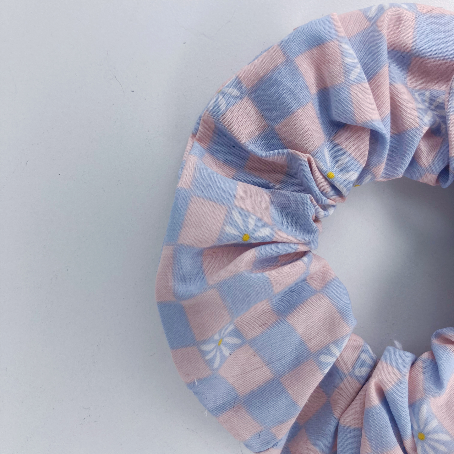 Chouchou Tissu - Vichy bleu / rose marguerite