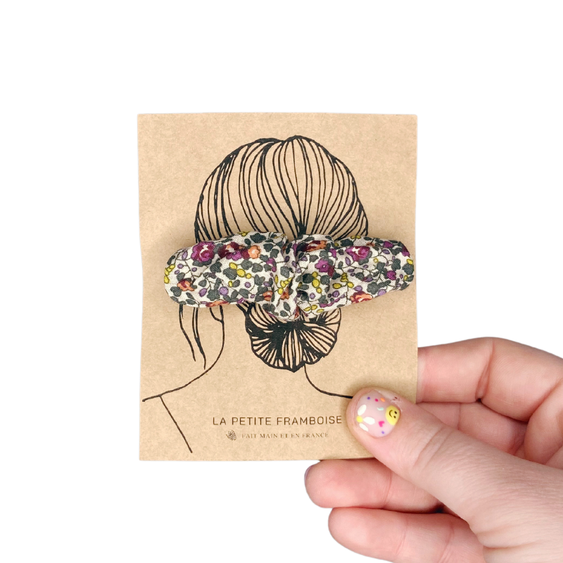 Pince Scrunchy - Écrue à fleur violet/vert