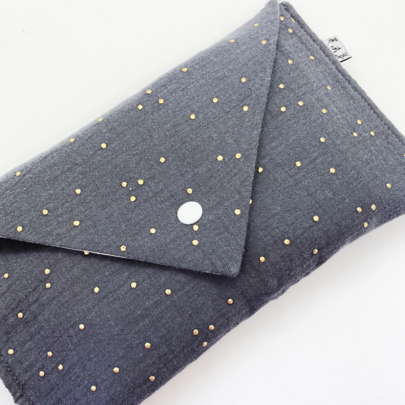 Kit à Colorier Lavable - Gaze de coton Gris à pois dorés - La Petite Framboise