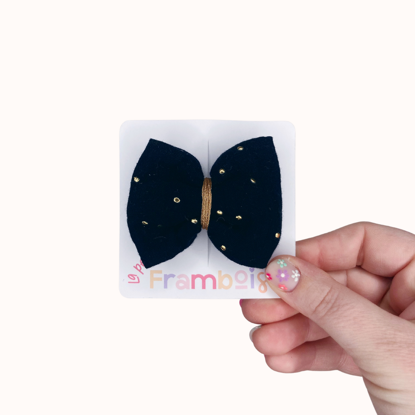 Barrette Nœud - Noir à pois dorés