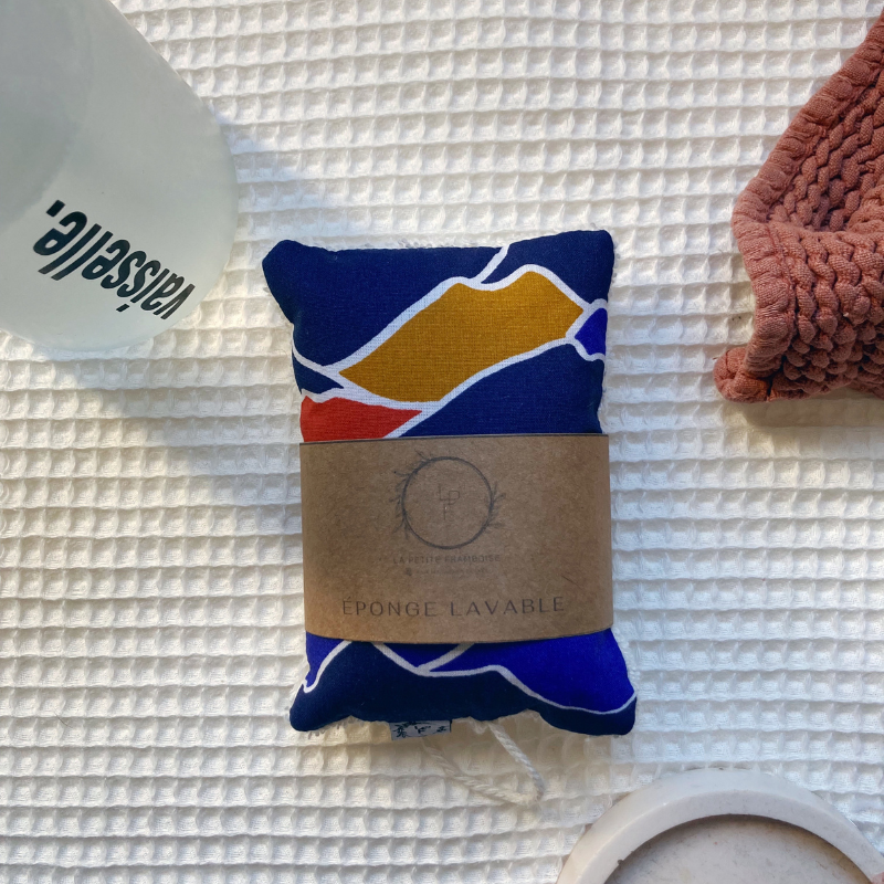 Éponge lavable et réutilisable - Bleu Maroc à motif