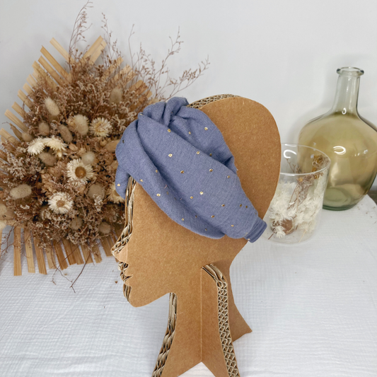 Headband twist enfant - Gris à pois dorés
