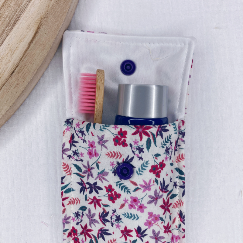 Pochette à Brosse à Dents Imperméable - Fleuri rose/violet