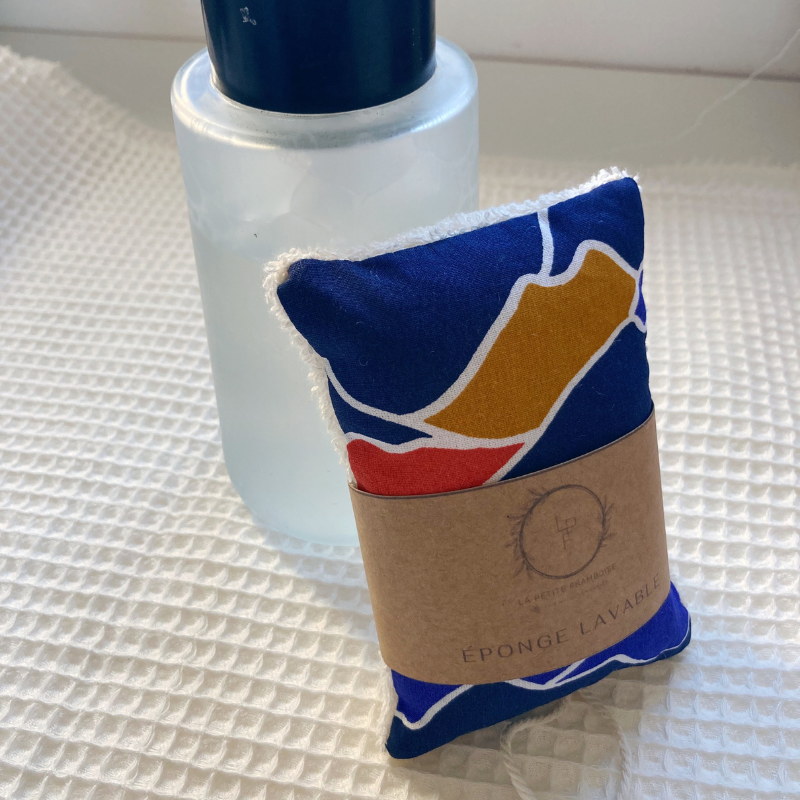 Éponge lavable et réutilisable - Bleu Maroc à motif