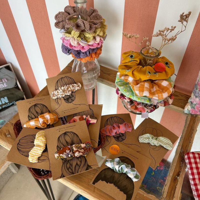 Chouchou Tissu - Corail fluo à fleurs