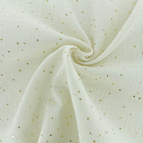Attache tétine - Gaze de coton Écrue à pois dorés