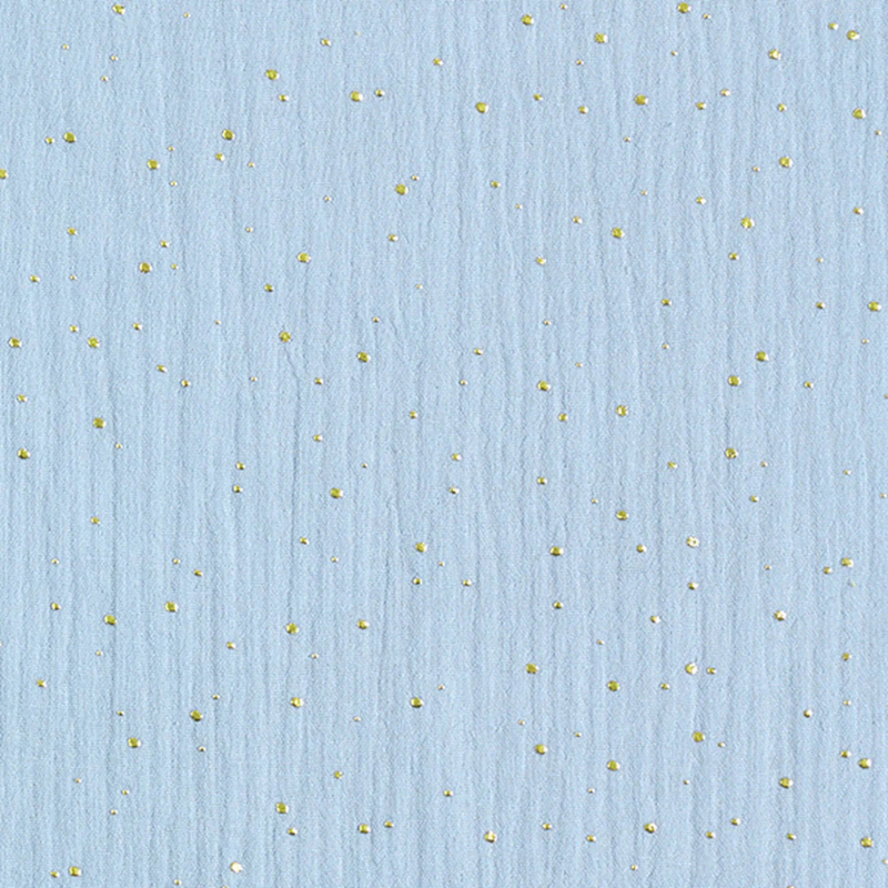 Anneau de Dentition - Gaze de coton Bleu glacial à pois dorés - La Petite Framboise