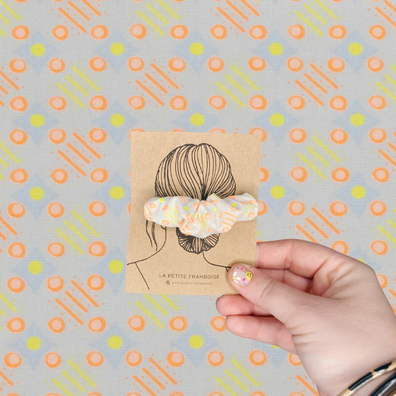 Pince Scrunchy - Motif jaune/orange fluo