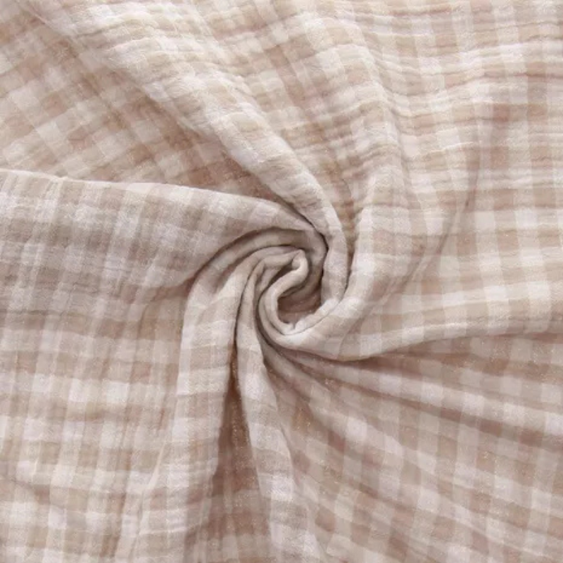 Élastique Nœud - Vichy beige (gaze de coton)