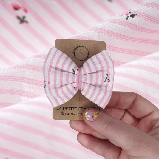 Barrette Nœud - Rose rayé