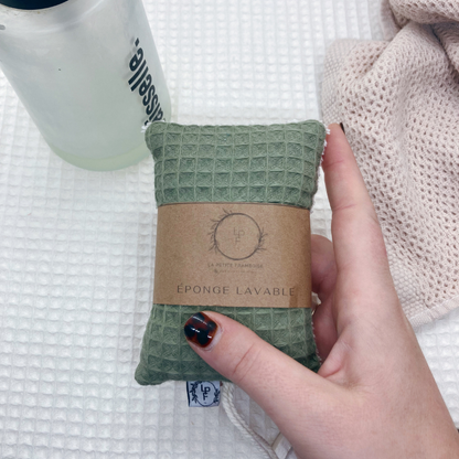 Éponge lavable et réutilisable - Nid d'abeille vert sauge