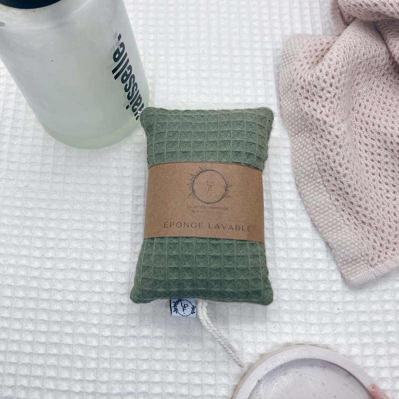 Éponge lavable et réutilisable - Nid d'abeille vert sauge
