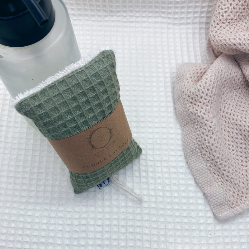 Éponge lavable et réutilisable - Nid d'abeille vert sauge