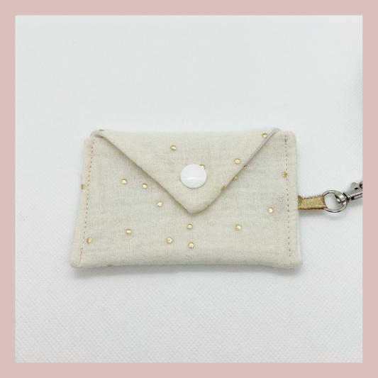 Porte-Clé Pochette - Écrue à pois dorés