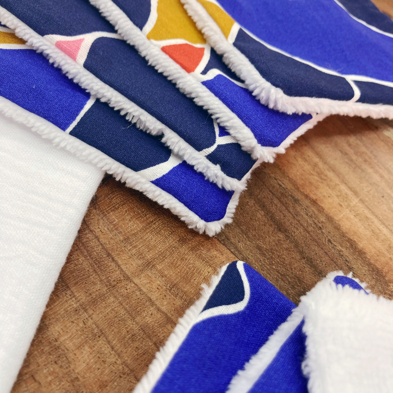Semainier de cotons lavables - Bleu Maroc à motifs - La Petite Framboise
