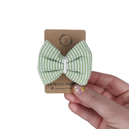 Barrette Nœud - Vert rayé