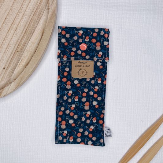 Pochette à Brosse à Dents Imperméable - Bleu et baies corail - La Petite Framboise