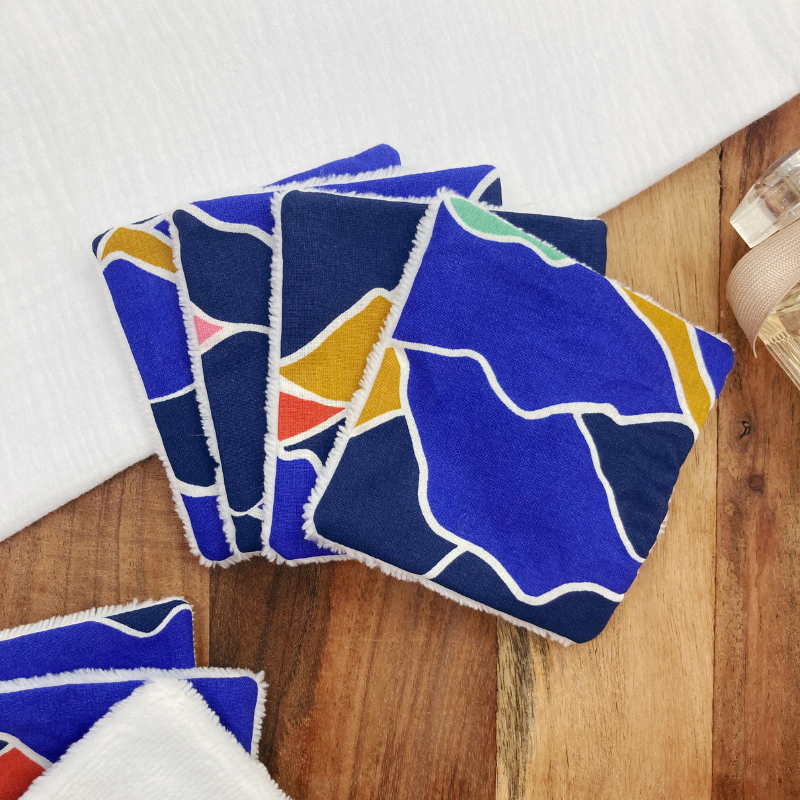 Semainier de cotons lavables - Bleu Maroc à motifs - La Petite Framboise