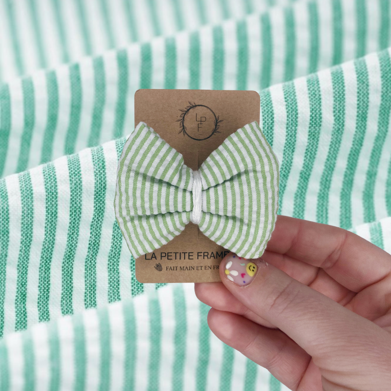 Barrette Nœud - Vert rayé