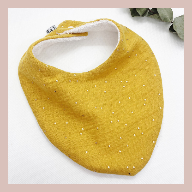 Bavoir bandana - Moutarde à pois dorés