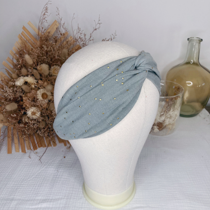 Headband twist adulte - Vert d'eau à pois dorés - La Petite Framboise