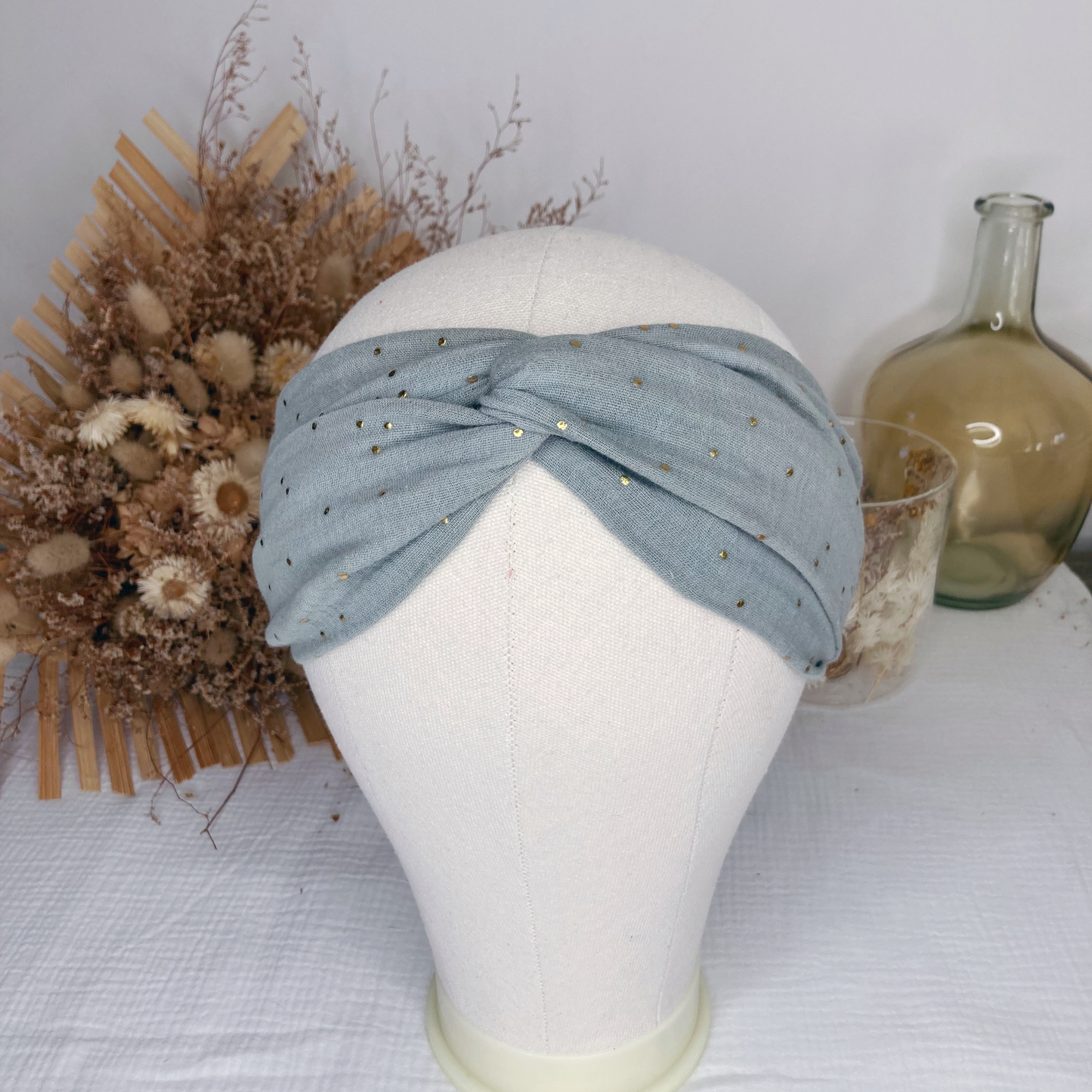 Headband twist adulte - Vert d'eau à pois dorés - La Petite Framboise