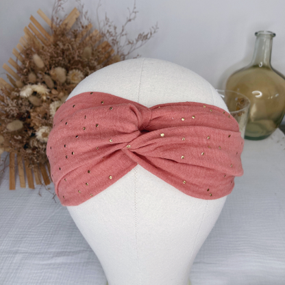 Headband twist adulte - Marsala à pois dorés - La Petite Framboise
