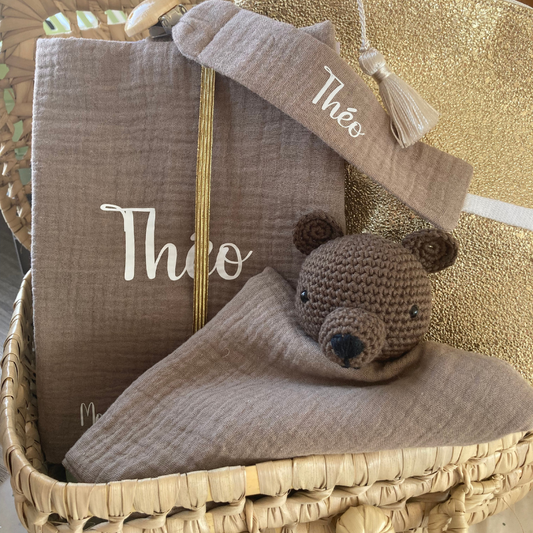 Protège carnet de santé - Gaze de coton Taupe - La Petite Framboise