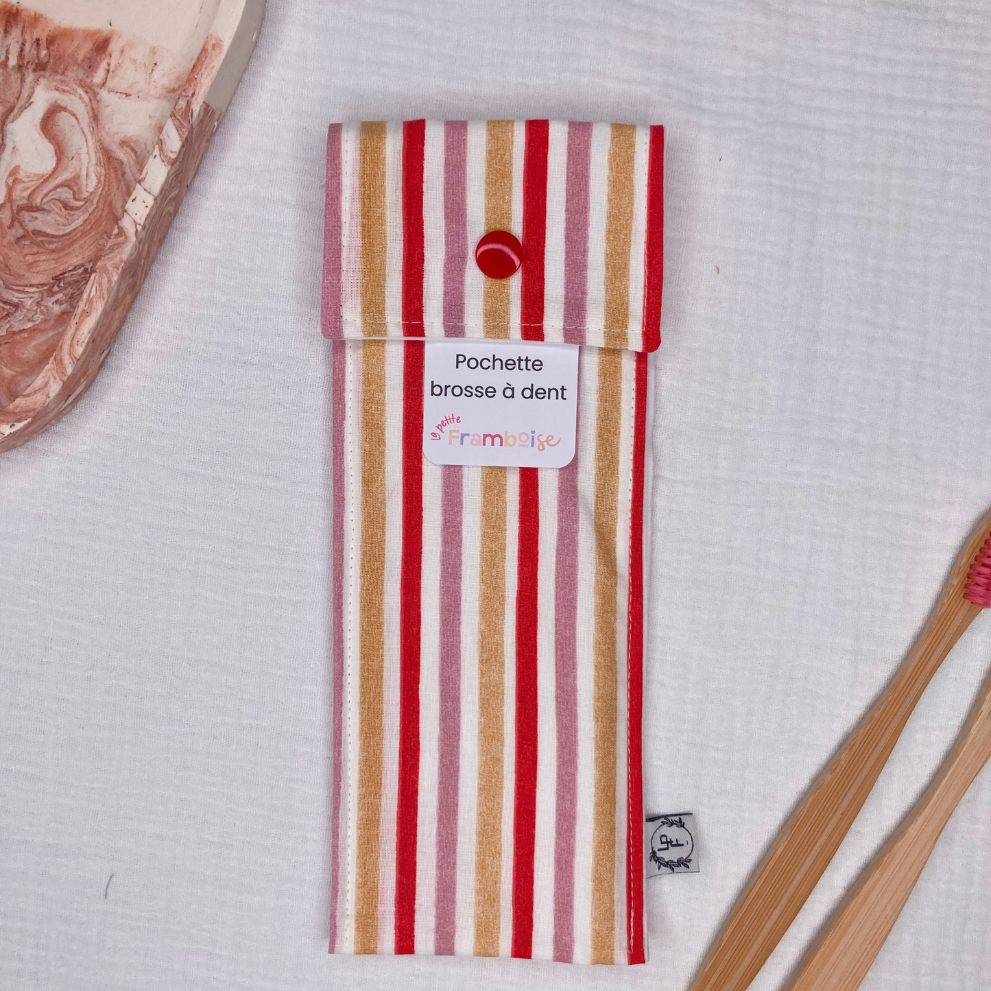 Pochette à Brosse à Dents Imperméable - Rayures rouge/jaune/rose