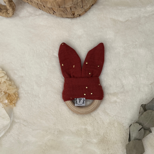 Anneau de Dentition - Gaze de coton Tomette à pois dorés