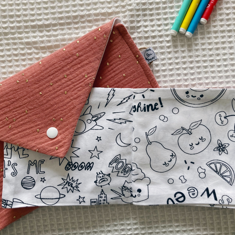 Kit à Colorier Lavable - Gaze de coton Marsala à pois dorés - La Petite Framboise
