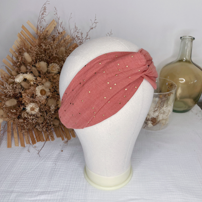 Headband twist adulte - Marsala à pois dorés - La Petite Framboise