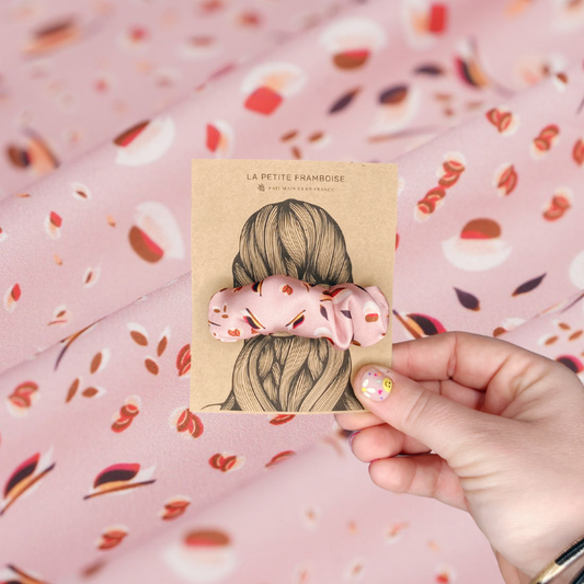 Pince Scrunchy - Satin feuillage rose - La Petite Framboise