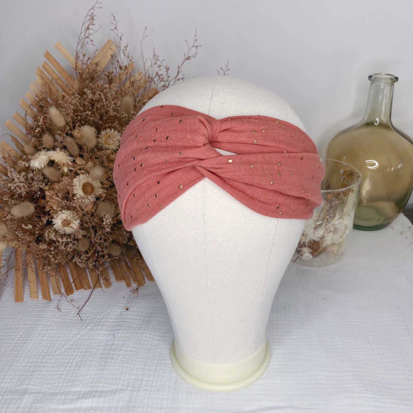 Headband twist adulte - Marsala à pois dorés - La Petite Framboise