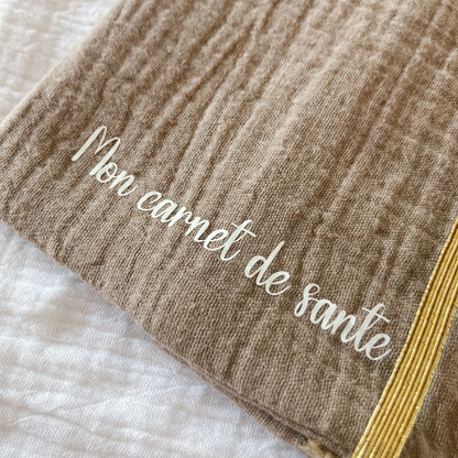 Protège carnet de santé - Gaze de coton Taupe - La Petite Framboise