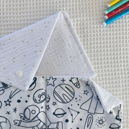 Kit à Colorier Lavable - Gaze de coton Blanc à pois dorés - La Petite Framboise