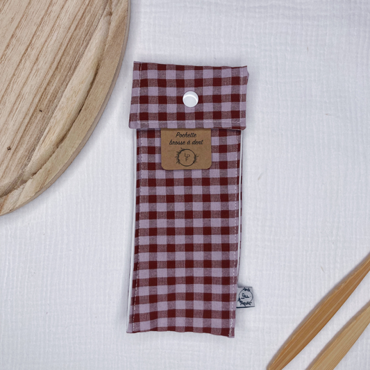 Pochette à Brosse à Dents Imperméable - Vichy marron/mauve - La Petite Framboise