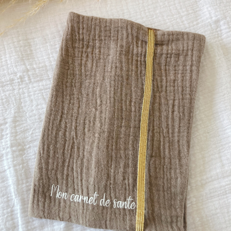 Protège carnet de santé - Gaze de coton Taupe - La Petite Framboise