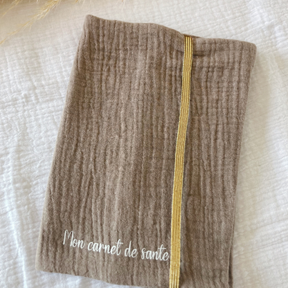 Protège carnet de santé - Gaze de coton Taupe - La Petite Framboise