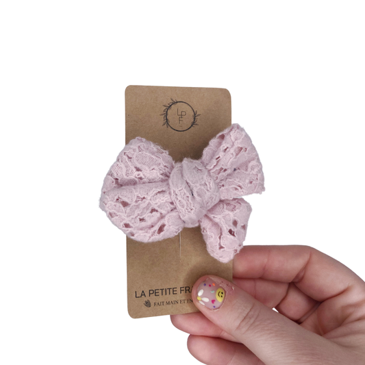 Élastique Nœud - Broderie anglaise rose