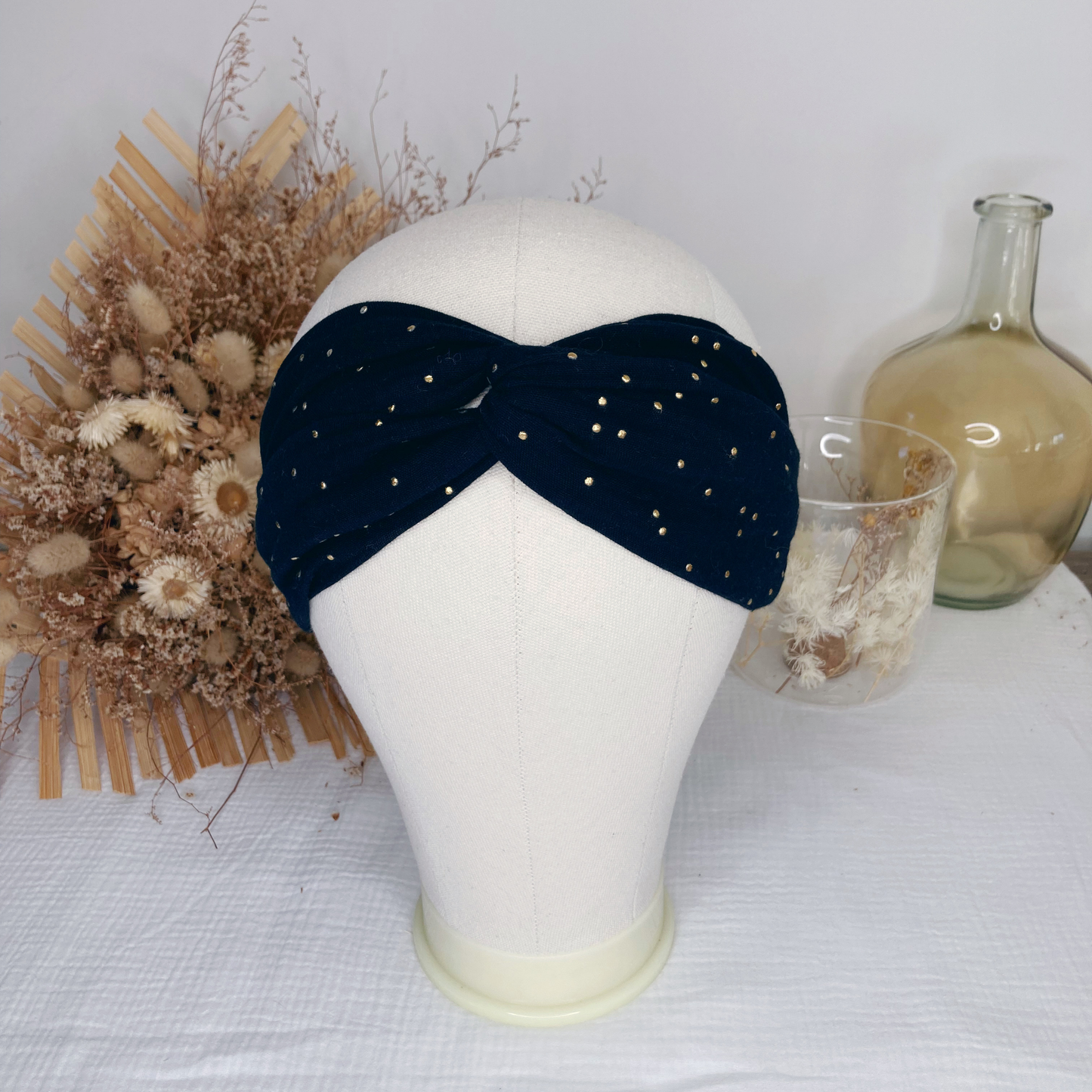 Headband twist adulte - Noir à pois dorés - La Petite Framboise