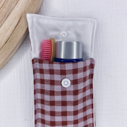 Pochette à Brosse à Dents Imperméable - Vichy marron/mauve - La Petite Framboise