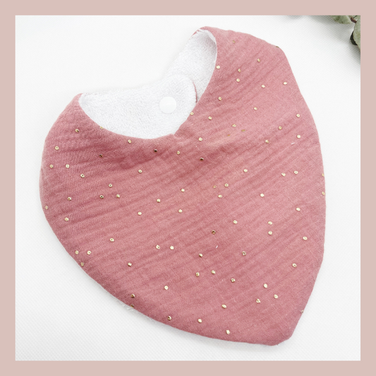Bavoir bandana - Rose Thé à pois dorés