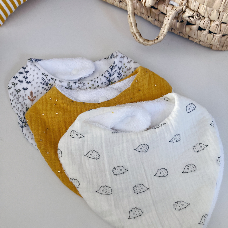 Bavoir bandana - Moutarde à pois dorés