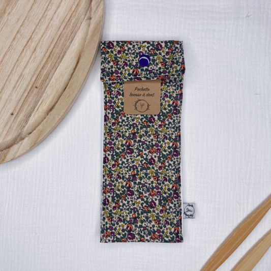 Pochette à Brosse à Dents Imperméable - Beige fleuri vert/violet - La Petite Framboise
